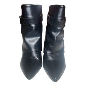 Azalea Wang Black Faux Leather Fold Over Wedge Booties